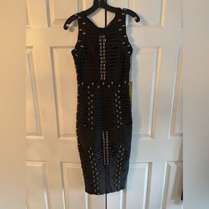 WOW couture Black Studded Bandage Midi Dress